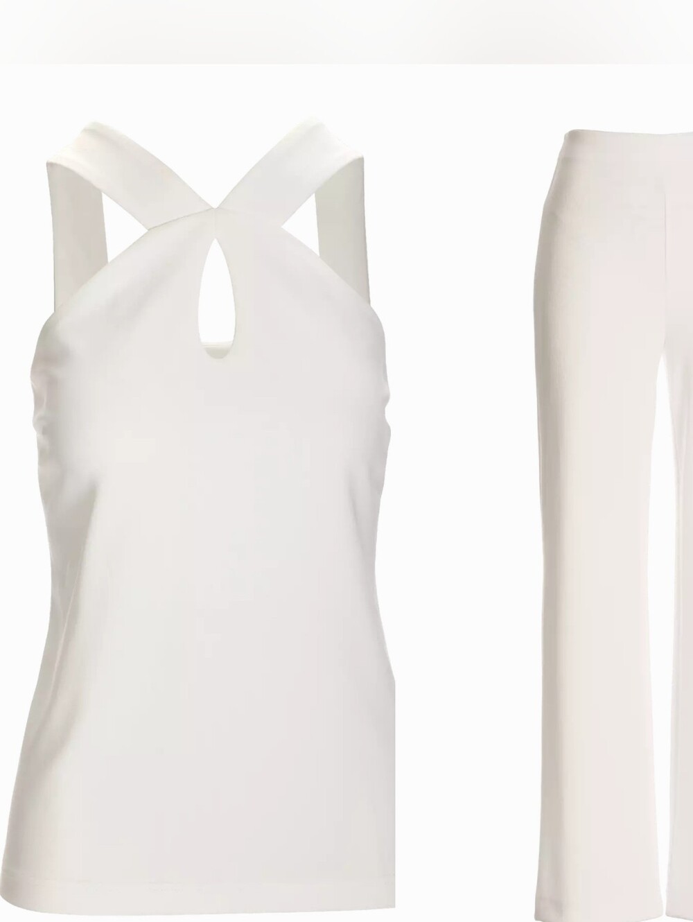 Boston Proper Beyond Travel Set Keyhole Halter Top Wide Leg Pants Ivory White XS - Picture 3 of 16